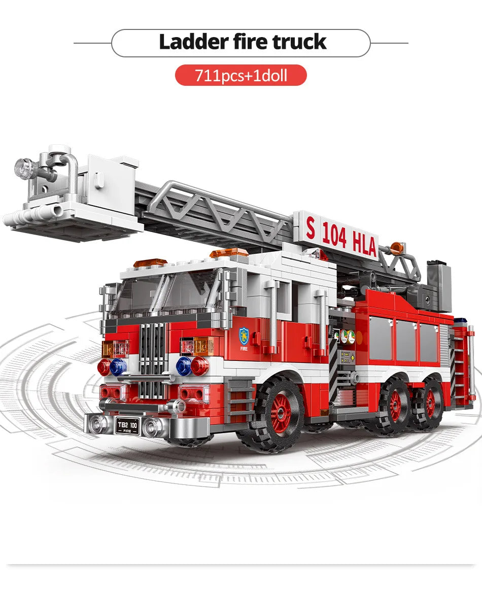 Simulation City Firefighter Rescue Engineering Vehicle  Movable Building Block Fire Truck Model Kit Children Assembled Toy Gift