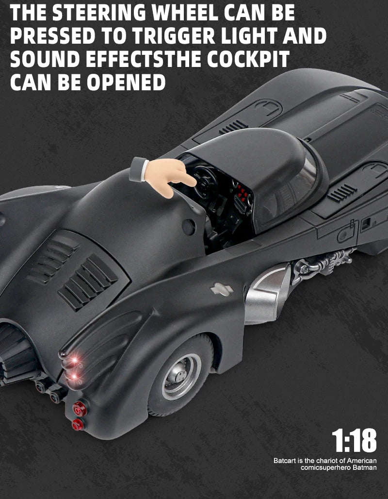 1:18 1989 Batmobile Die-cast Car with Batman Figure, Toys for Kids and Adults , Black