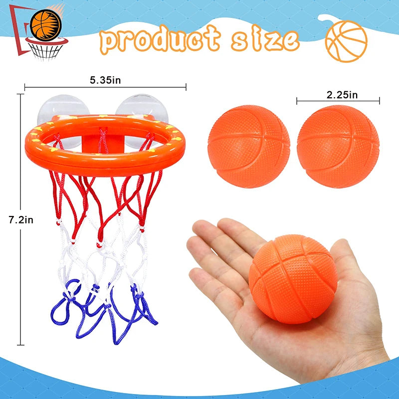 Fun Basketball Hoop Balls Playset Boys Girls Bath Toys Bathtub 3 Balls Set Strong Suction Cup Bathroom Game for Kids Toddlers