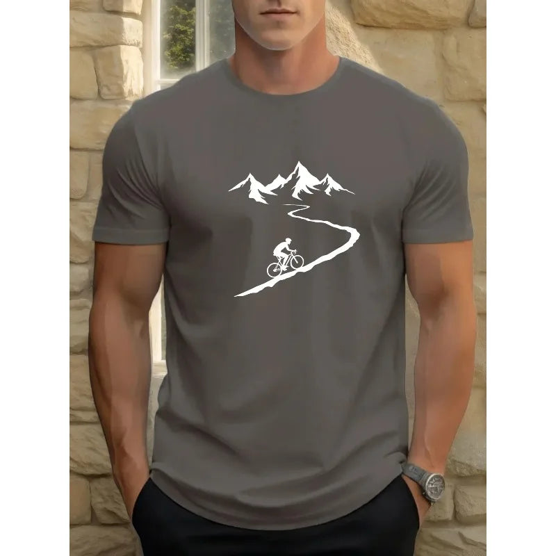 2026 new men's mountain bike printed T-shirt breathable short sleeved round neck T-shirt casual outdoor sports street top s-6XL
