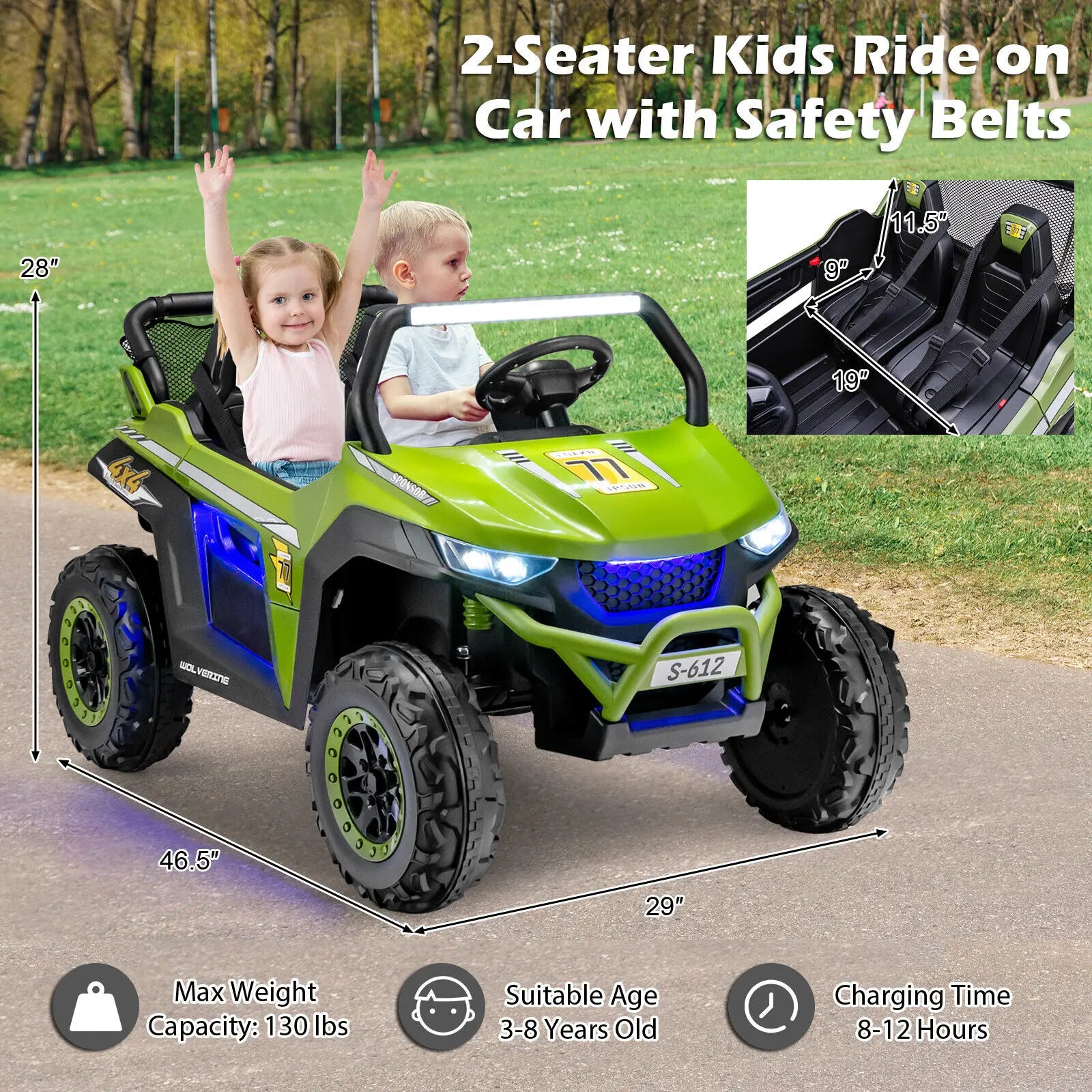 DORTALA 2-Seater Kids Ride on UTV 12V Battery Powered Electric Car w/ Remote Control