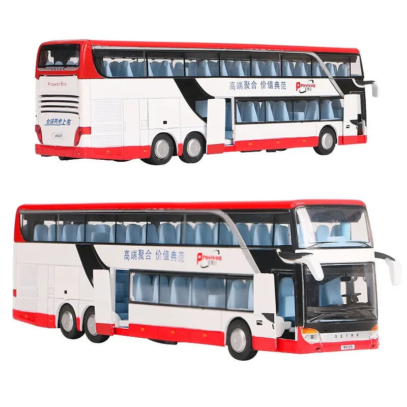 1:50 Luxury Bus Toy Car For Boy Diecast Metal Model For Children Pull Back Miniature Sound Light Educational Collection Gift Kid