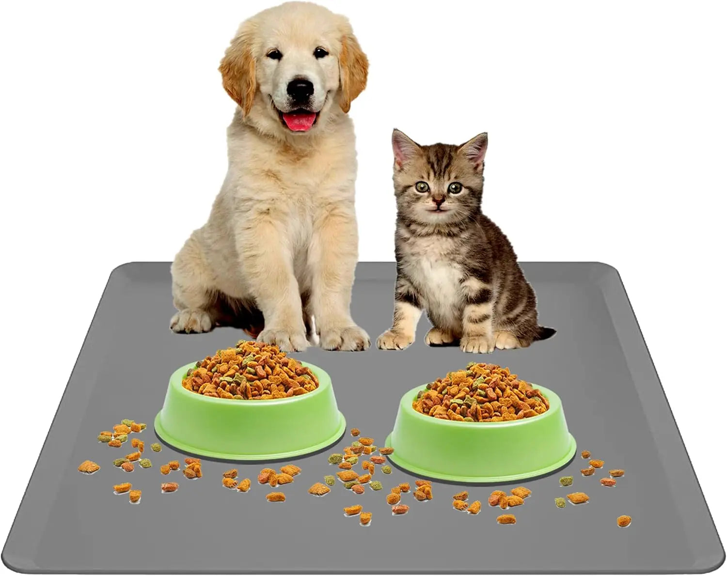 24x24 Waterproof Silicone Pet Food Mat, Non-Slip Dog Bowl Tray for Mess-Free Feeding, Large Cat Dish Drying Mat