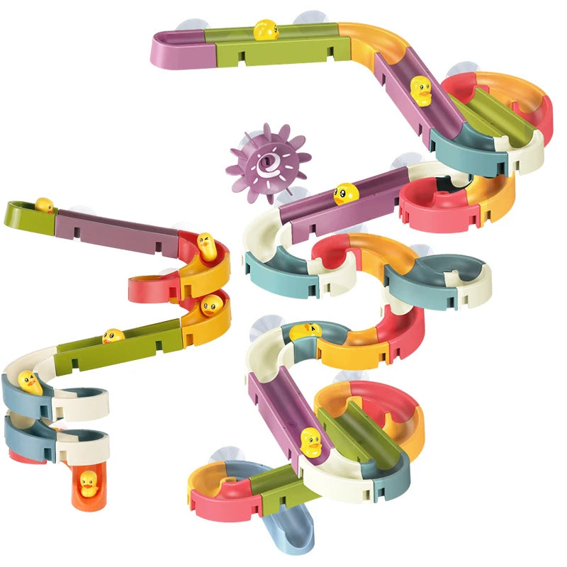 Baby Bath Toys Wall Bathtub Toy Assembling Slide Wind-Up Duck Slide Bathroom Shower Tracks Water Toys for Toddlers Kids Gifts