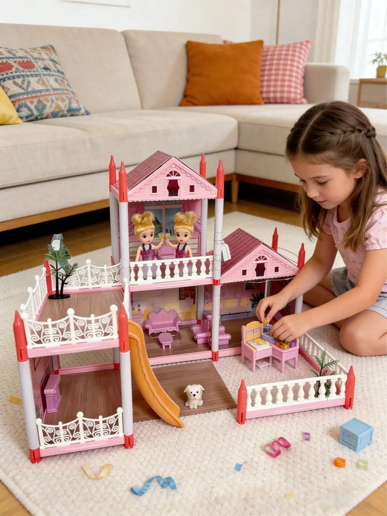 Villa Dollhouse Playset, DIY Villa Castle with Furniture, Educational Puzzle Toy for Kids, Perfect Children's Day Gift for Boys