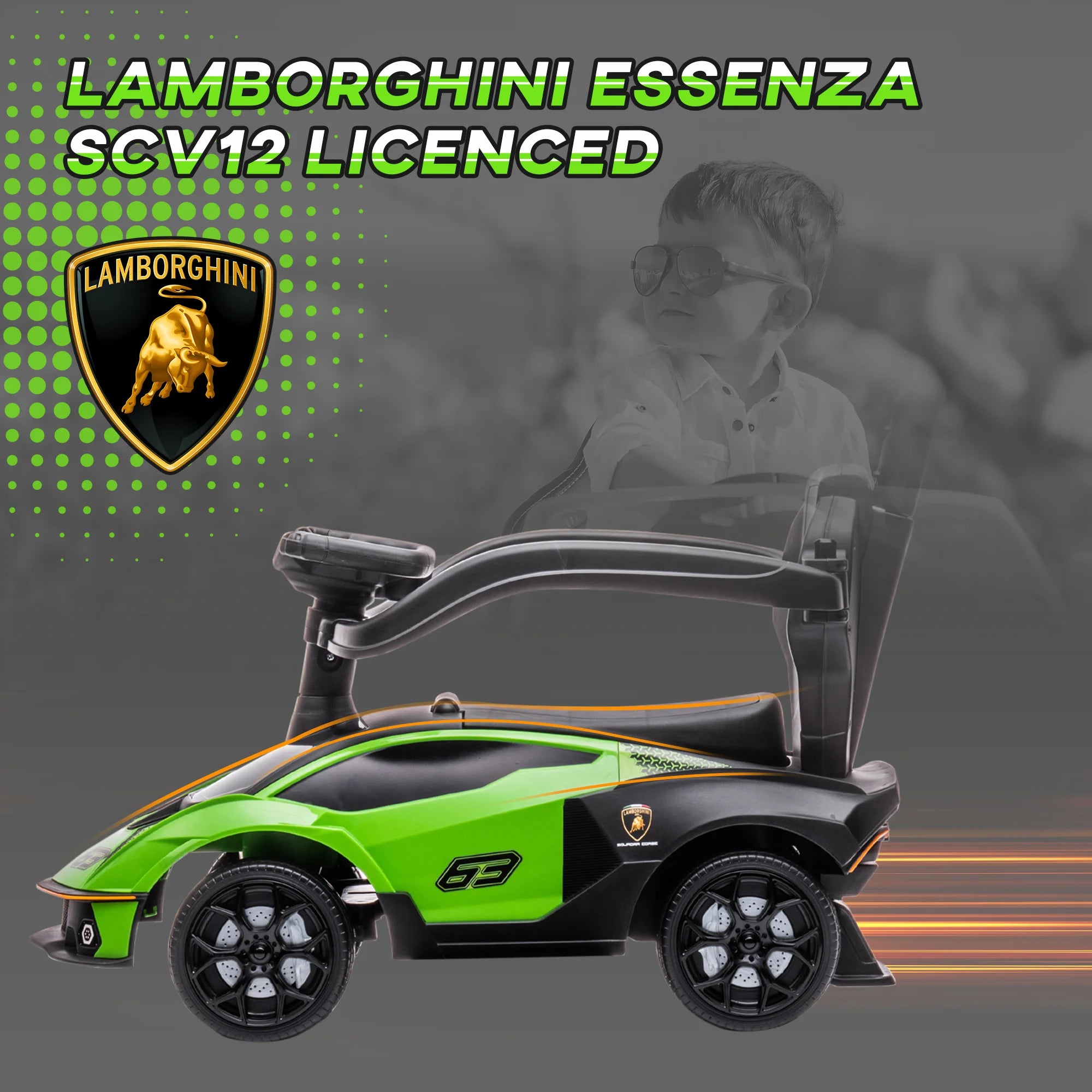 AIYAPLAY Lamborghini 2 in 1 Baby Ride on Push Car Toddler Push Along Car