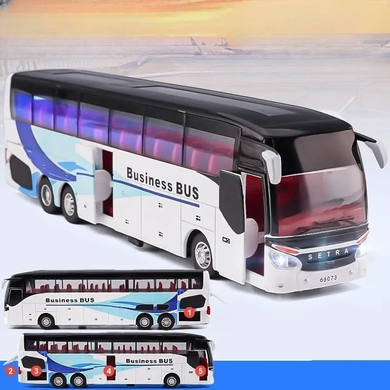 1:50 Luxury Bus Toy Car For Boy Diecast Metal Model For Children Pull Back Miniature Sound Light Educational Collection Gift Kid