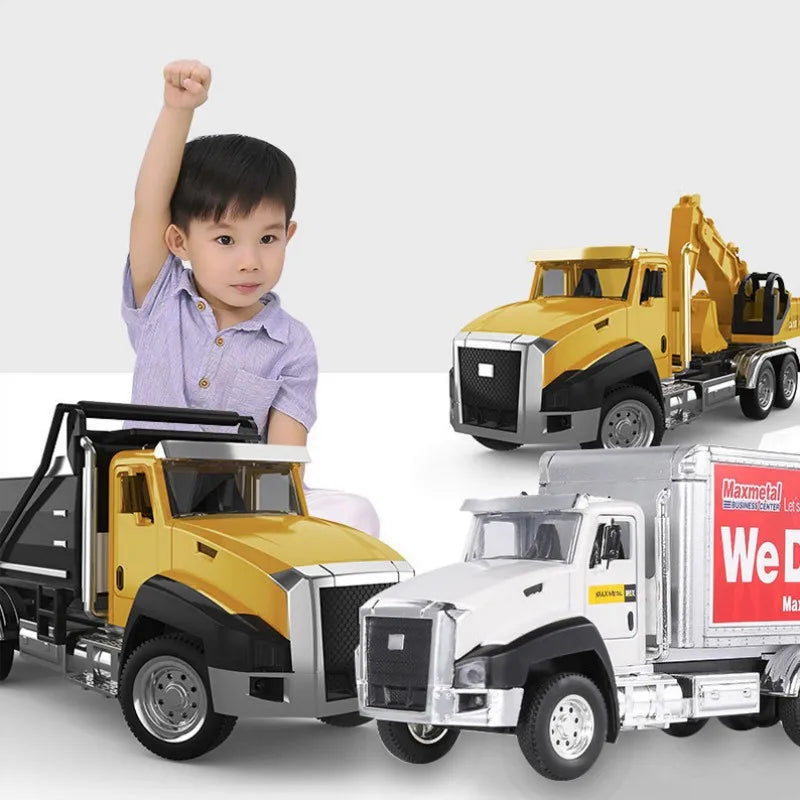 1:50 Alloy Model Truck Engineering Vehicle Excavator Bulldozer Head Dumper Crane Tanker Garbage Truck Toys For Children's Gifts