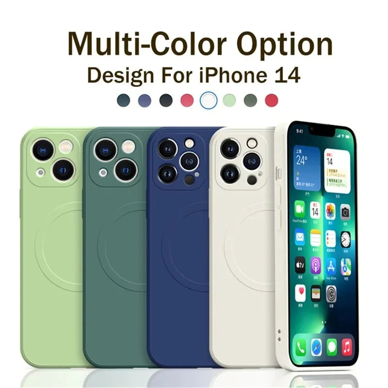 For Magsafe Magnetic Wireless Charge Case for IPhone 15 16 14 13 12 11 Pro Max Mini XR XS Plus Soft Liquid Silicone Strap Cover