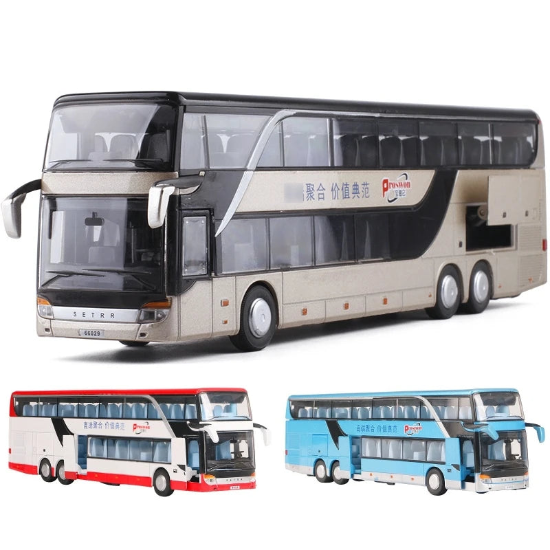 1:50 Luxury Bus Toy Car For Boy Diecast Metal Model For Children Pull Back Miniature Sound Light Educational Collection Gift Kid