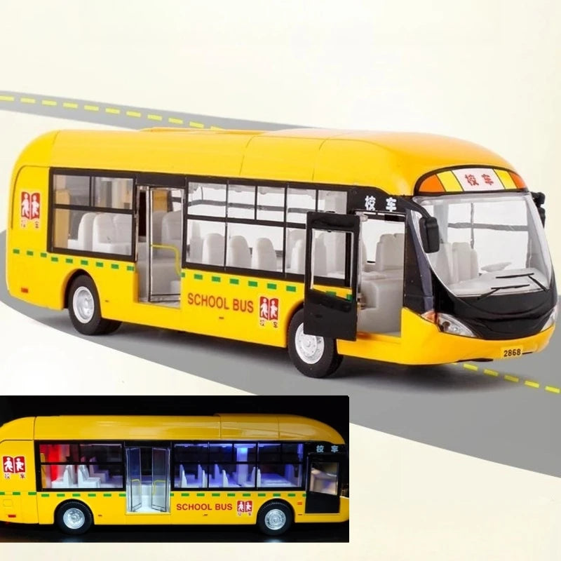 1:50 Luxury Bus Toy Car For Boy Diecast Metal Model For Children Pull Back Miniature Sound Light Educational Collection Gift Kid