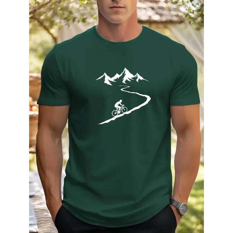2026 new men's mountain bike printed T-shirt breathable short sleeved round neck T-shirt casual outdoor sports street top s-6XL
