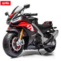 24V Kids Motorcycle Electric Motorbike Aprilia Licensed Ride on Toy w/LED Lights Bluetooth Music Battery Powered 10MPH