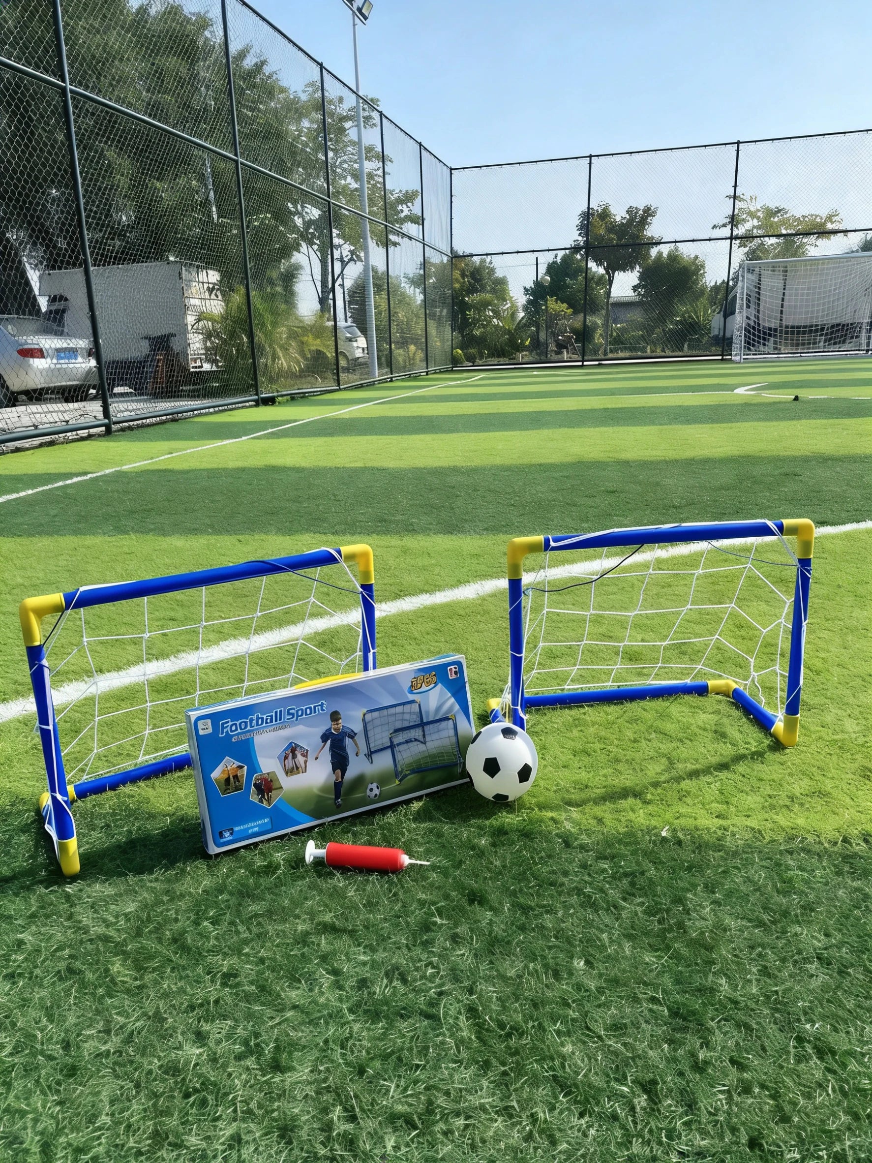 2PC Soccer Goal Set with Inflatable Ball Portable PVC Net 17.32×12.2in Detachable Indoor Outdoor Sports Toy Perfect Gift.
