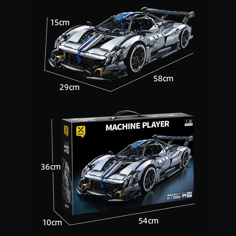 TOYLINX 3526pcs Silver-Blue Technic Racing Sports Car Building Blocks Set 1:8 Scale Super Sports Car Model Ideal Bricks Boy Gift