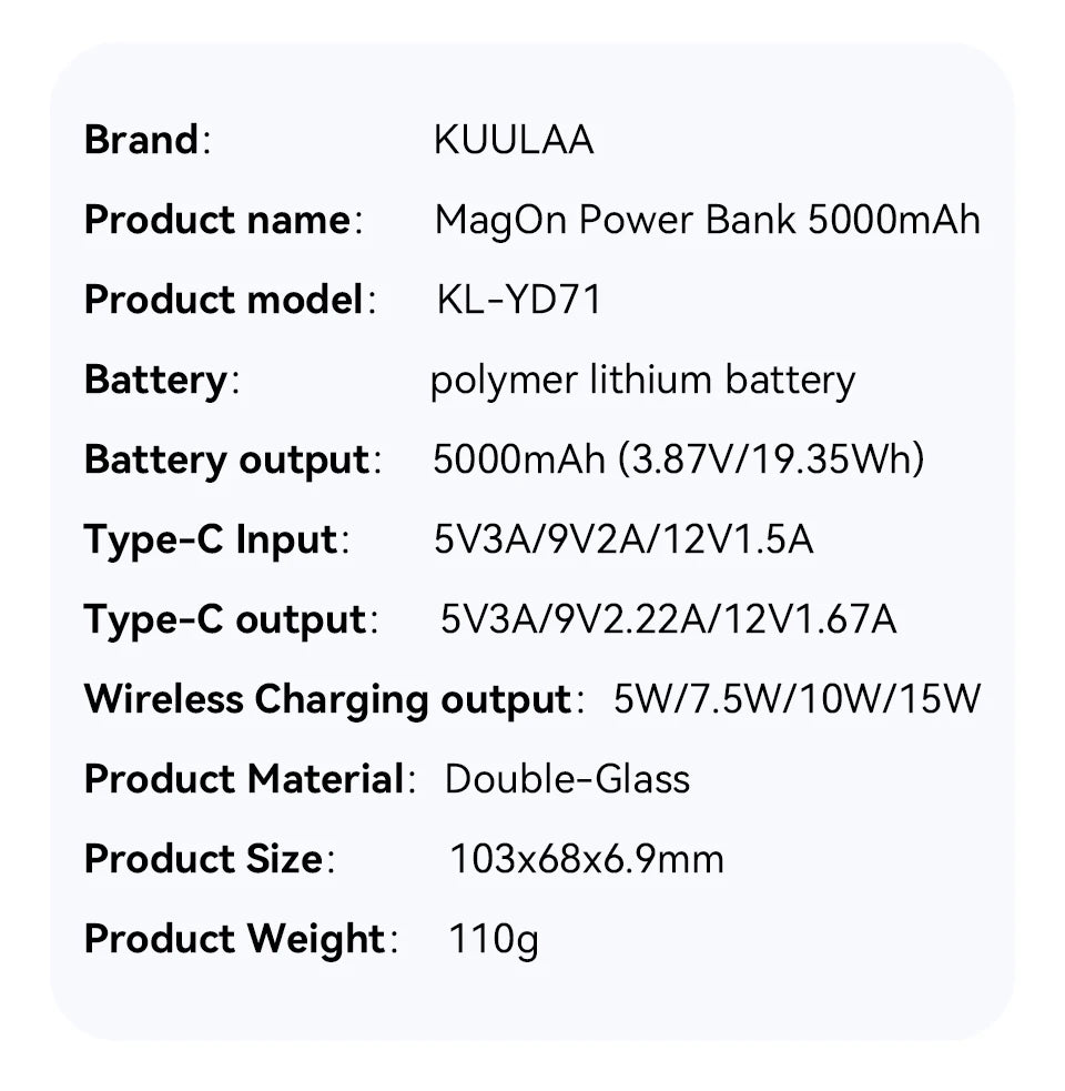 KUULAA Magnetic Power Bank 5000mAh Magnetic Wireless Phone Charger External Battery 20W Fast Charging For iPhone 17 16 PowerBank