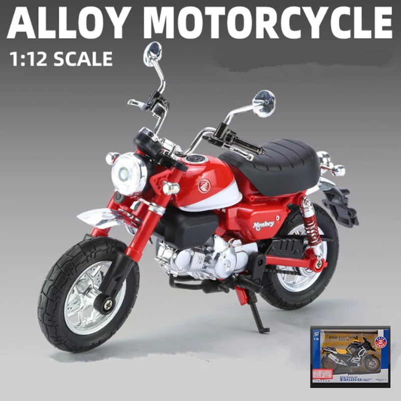 1:12 Honda Monkey 125 Alloy Sports Motorcycle Model Diecast Street Racing Motorcycle Model Simulation Sound Light Kids Toys Gift