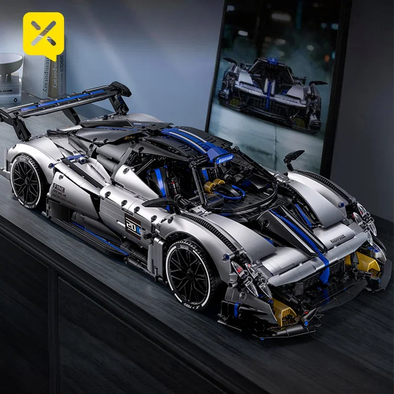 TOYLINX 3526pcs Silver-Blue Technic Racing Sports Car Building Blocks Set 1:8 Scale Super Sports Car Model Ideal Bricks Boy Gift