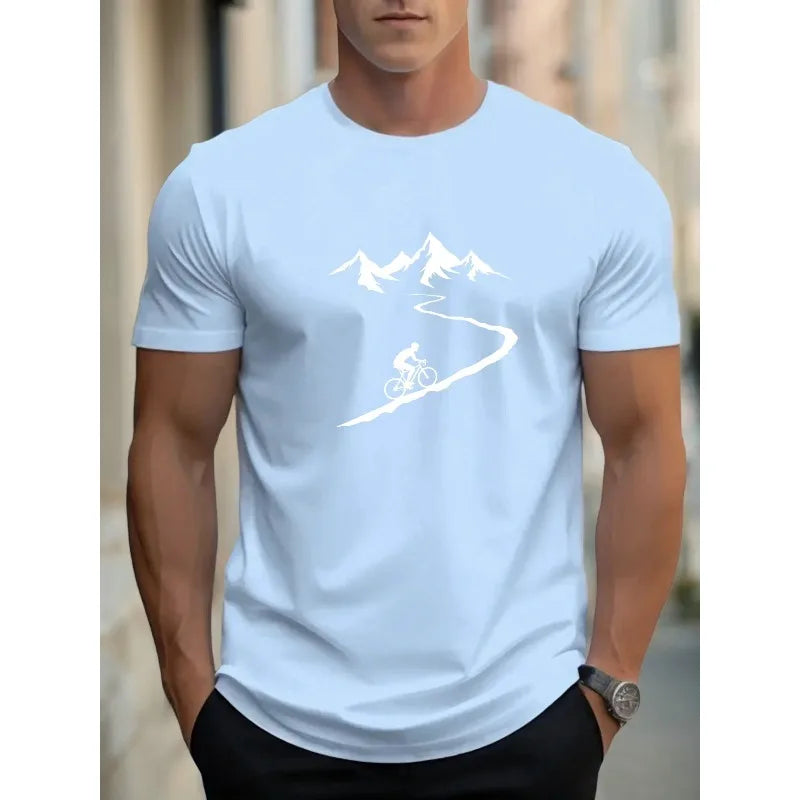 2026 new men's mountain bike printed T-shirt breathable short sleeved round neck T-shirt casual outdoor sports street top s-6XL