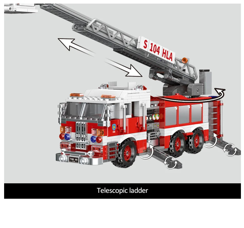 Simulation City Firefighter Rescue Engineering Vehicle  Movable Building Block Fire Truck Model Kit Children Assembled Toy Gift