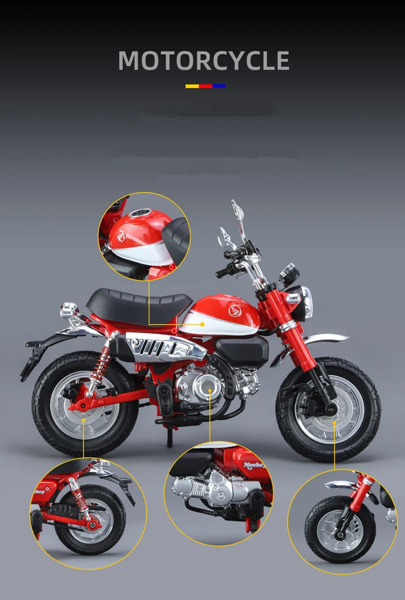 1:12 Honda Monkey 125 Alloy Sports Motorcycle Model Diecast Street Racing Motorcycle Model Simulation Sound Light Kids Toys Gift