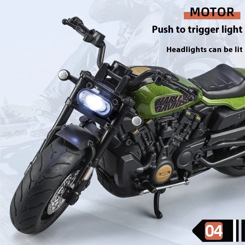 Simulation 1/12 Davidson SPORTSTER-S Off-road Alloy Motorcycle, Model Ornaments for Children Toys for Boys Holiday Gifts