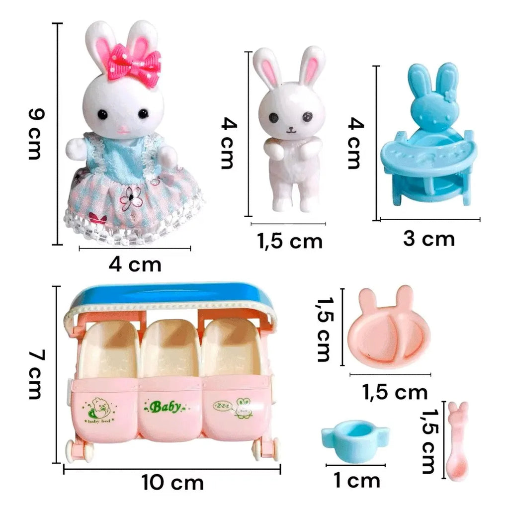 Dollhouse Furniture Miniature Bunny Nursery Pretend Play Set with Dolls & Stroller Kids Role Play Toy Toddlers Birthday Gifts