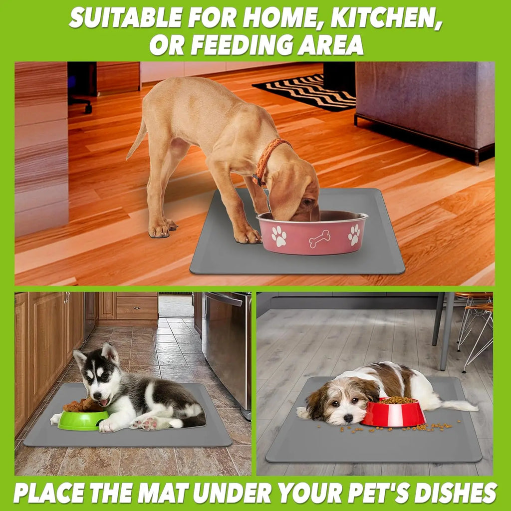 24x24 Waterproof Silicone Pet Food Mat, Non-Slip Dog Bowl Tray for Mess-Free Feeding, Large Cat Dish Drying Mat