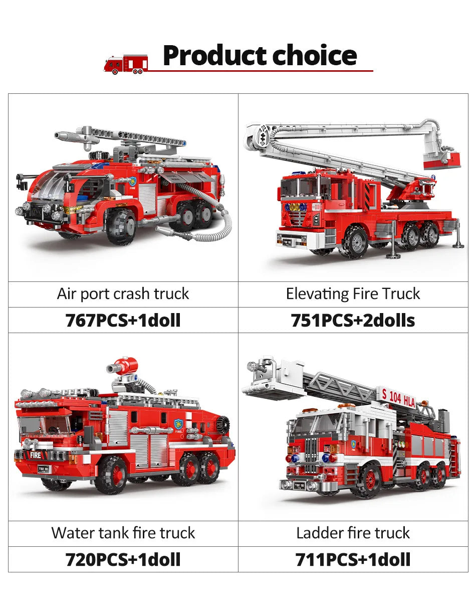 Simulation City Firefighter Rescue Engineering Vehicle  Movable Building Block Fire Truck Model Kit Children Assembled Toy Gift