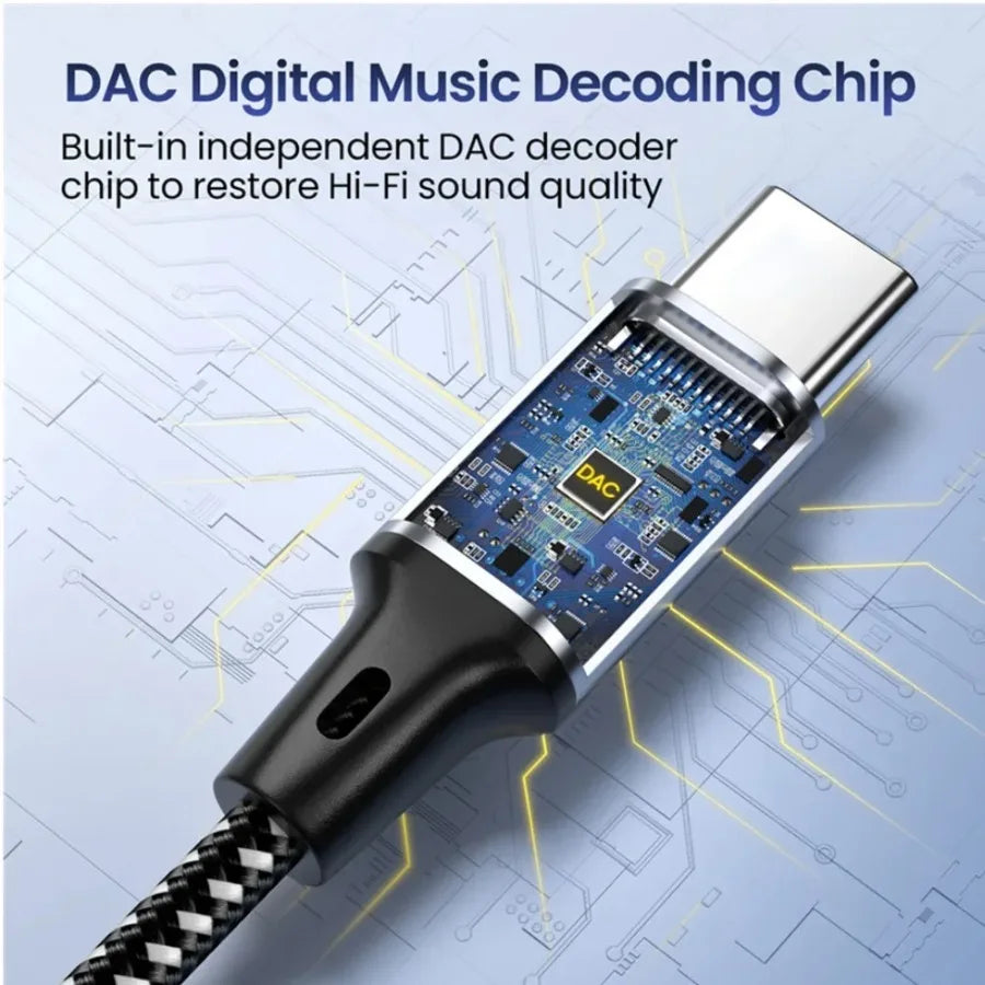 USB Type C To 3.5Mm Jack AUX Cable DAC USB-C Audio Adapter 1m 1.5m 2m for Phone Headphones Car HIFI Stereo Sound Audio Connector