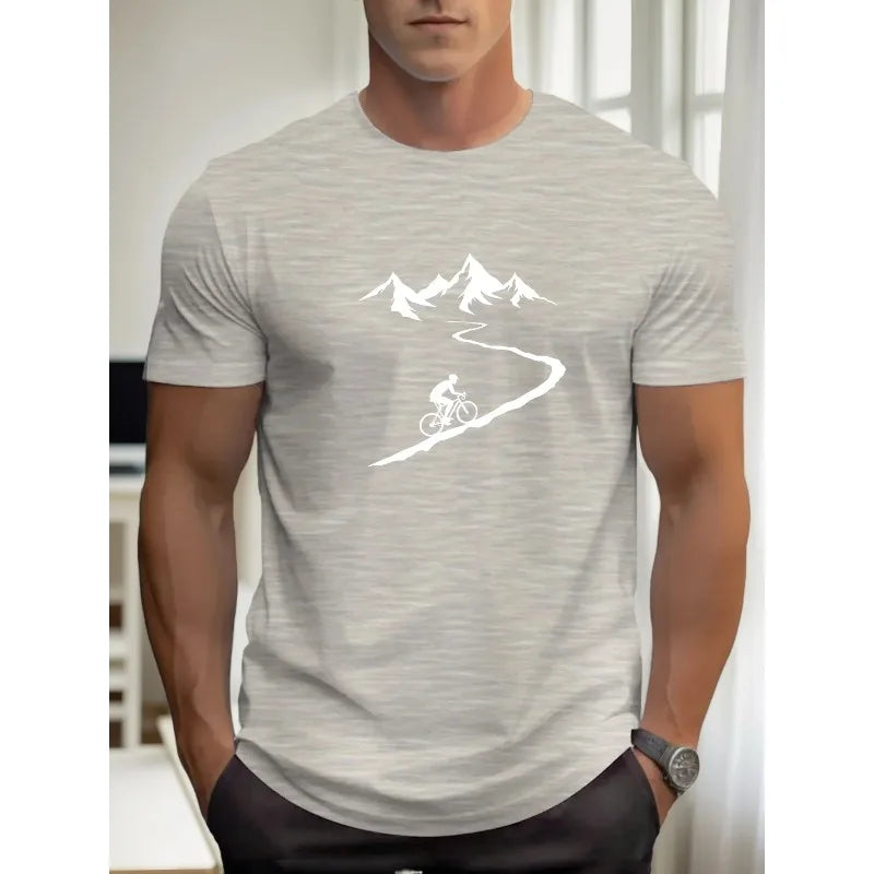 2026 new men's mountain bike printed T-shirt breathable short sleeved round neck T-shirt casual outdoor sports street top s-6XL