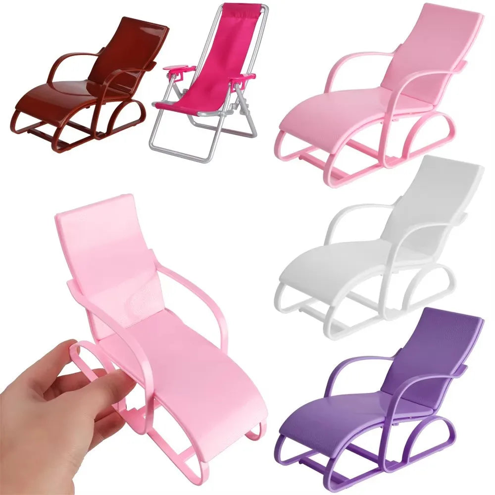 1pc Dollhouse Miniature Beach Chair Model Foldable Deckchair for Playhouse Outdoor Decor Lounge Room Accent Decoration Accessory