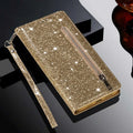Wallet Glitter Zipper Flip Leather Case For Samsung Galaxy S25 Edge S24 S23 S22 Ultra S21/S20 FE A15 A16 A17 A35 A36 A54 A55 A56