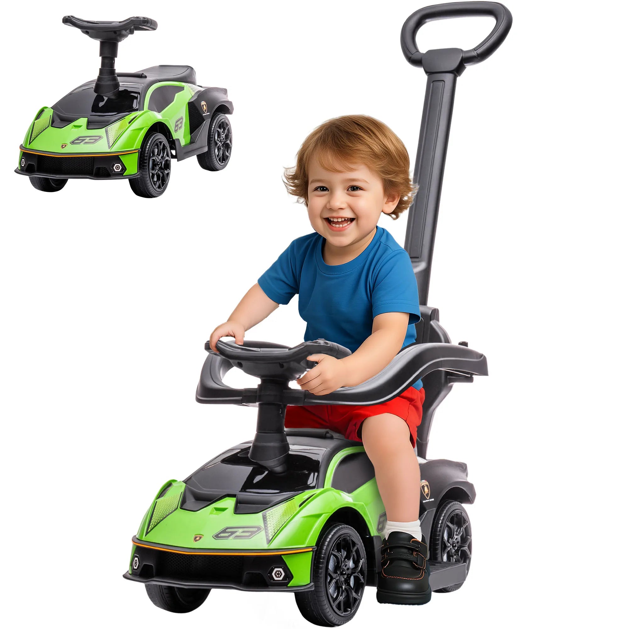 AIYAPLAY Lamborghini 2 in 1 Baby Ride on Push Car Toddler Push Along Car