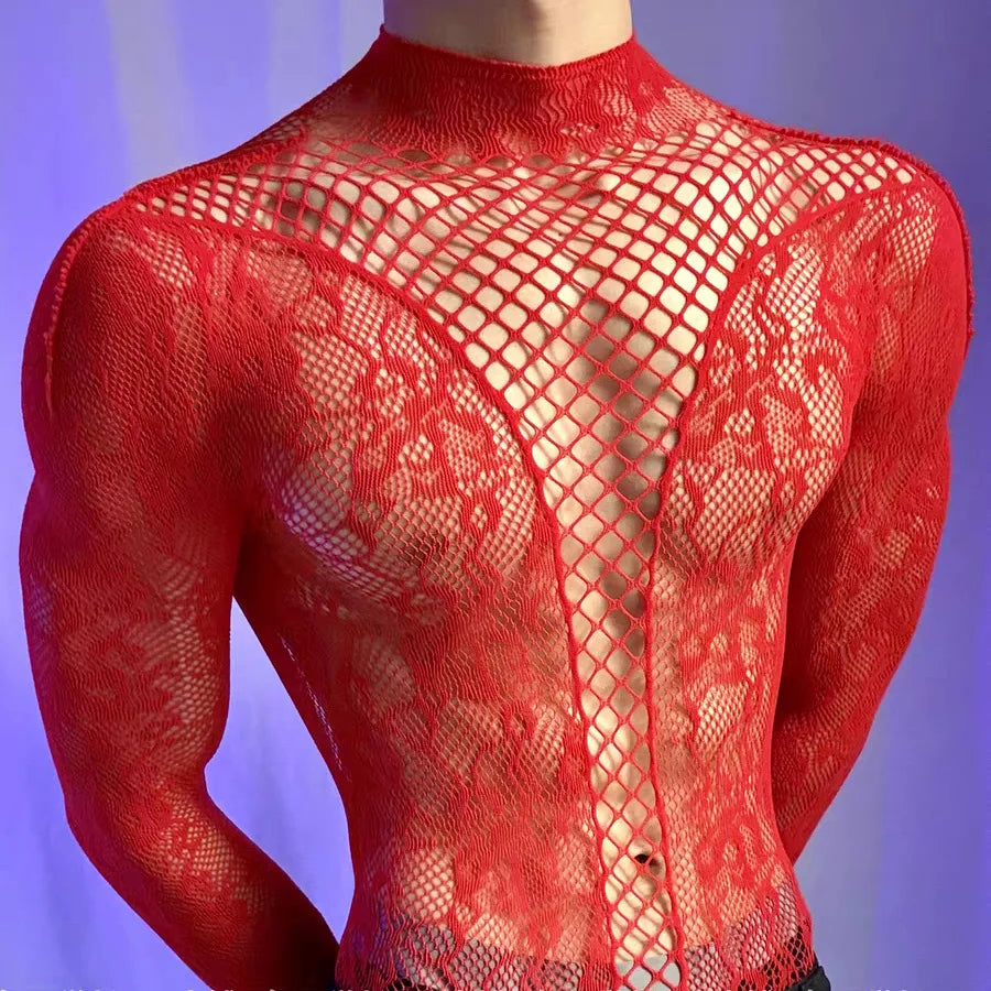 Summer Men's Mesh Tank Transparent Full Sleeves Round Neck T-shirt MenWomen Comfortable Breathable Bodysuit Trend Party Clothing