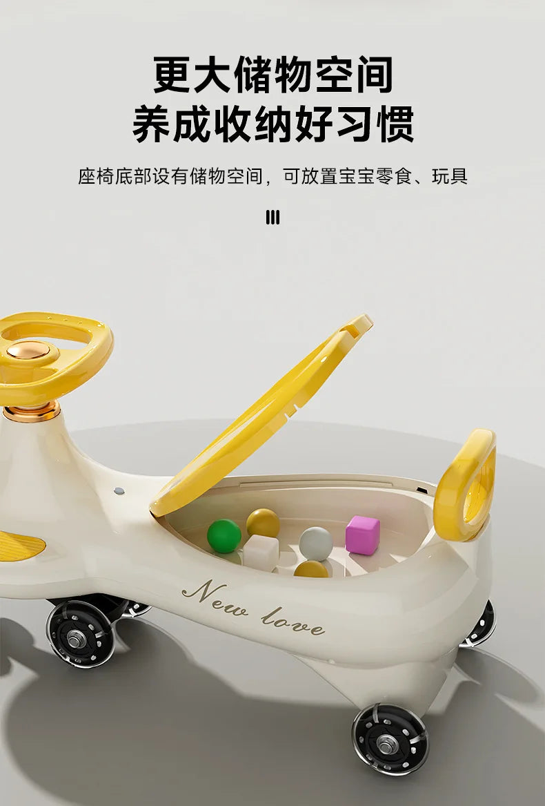 ‌Toddler Wiggle Car 1-3Y Anti-Tip Scooter Extra-Wide Seat Holds 220lbs Silent Glow Wheels Early Learning Balance Trainer Parent