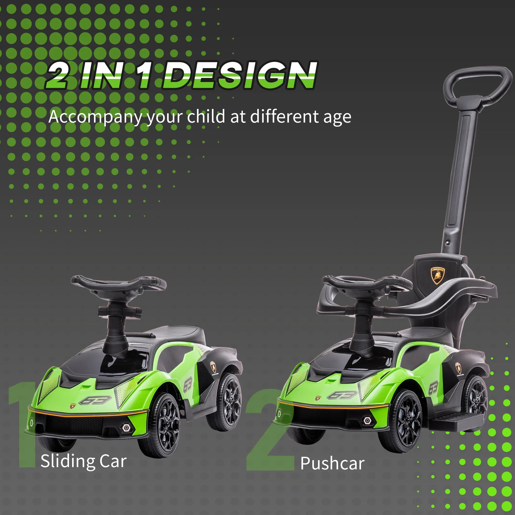 AIYAPLAY Lamborghini 2 in 1 Baby Ride on Push Car Toddler Push Along Car