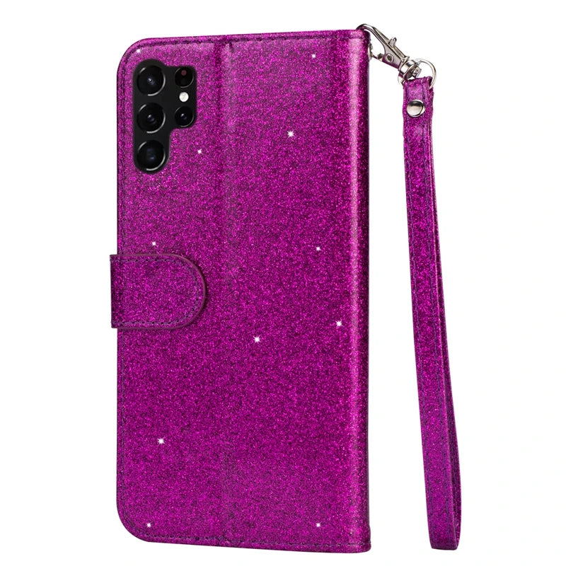 Wallet Glitter Zipper Flip Leather Case For Samsung Galaxy S25 Edge S24 S23 S22 Ultra S21/S20 FE A15 A16 A17 A35 A36 A54 A55 A56