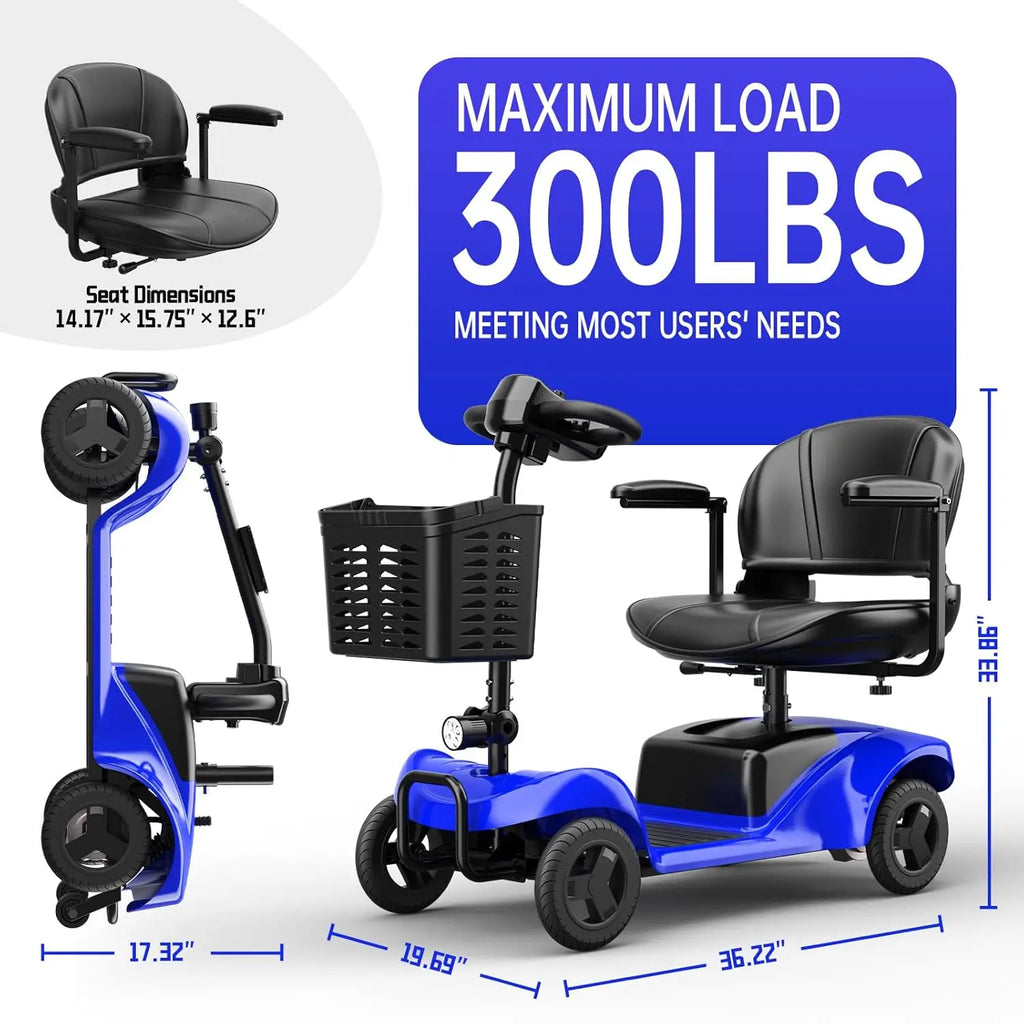 Mobility Scooter for Adults,4 Wheel Mobility Scooter,15 Miles Range,300WH Battery,300LBS Capacity,Lightweight and, Customized