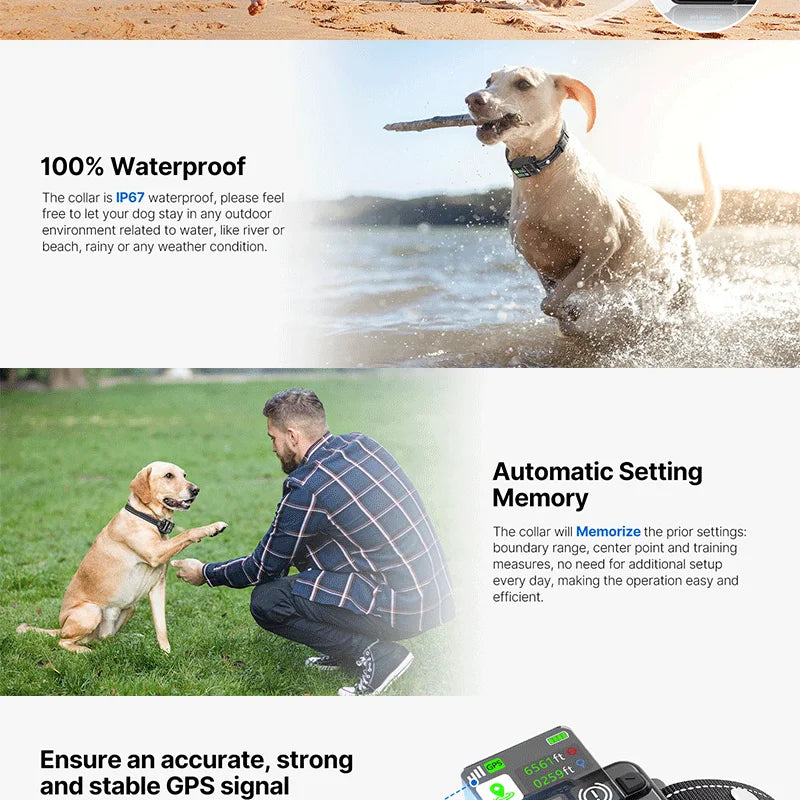 2025 Upgrade Pet GPS Wireless Electronic Fence Dog Fence and Barking Stopper Dog Trainer Training Electric Shock Collar