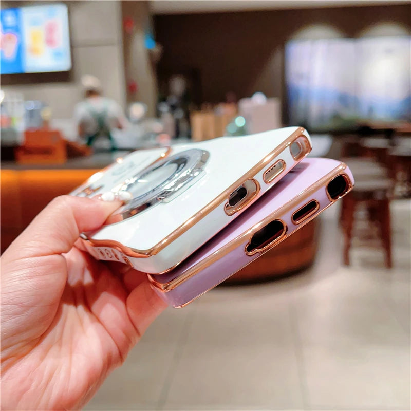 Rotatable Magnetic Kickstand Silicone Phone Case For Samsung S26 Ultra S25Edge S24/23FE S22 Plus Electroplating Love Heart Shell