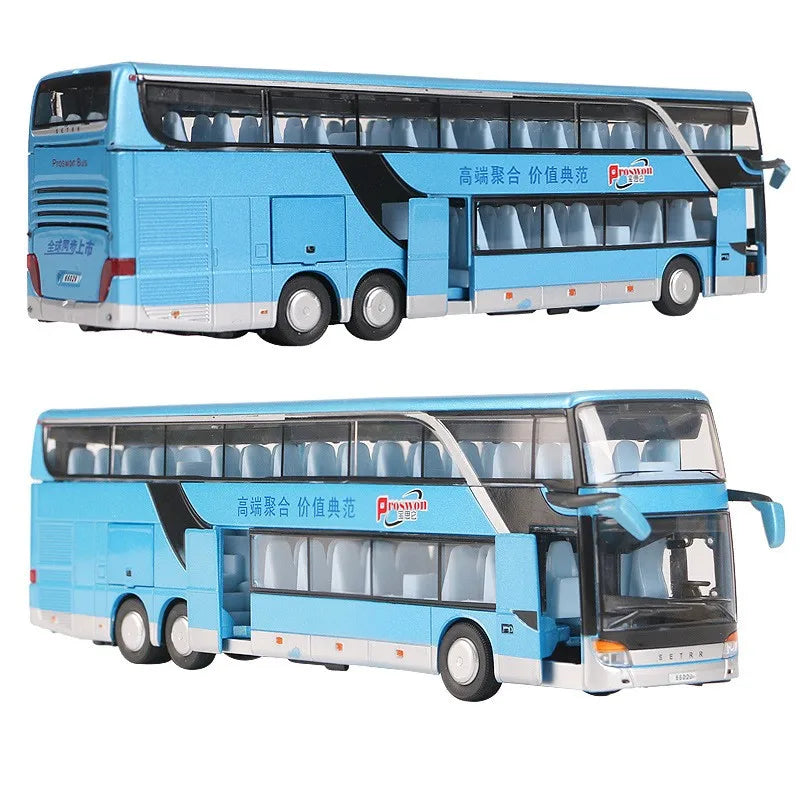 1:50 Luxury Bus Toy Car For Boy Diecast Metal Model For Children Pull Back Miniature Sound Light Educational Collection Gift Kid