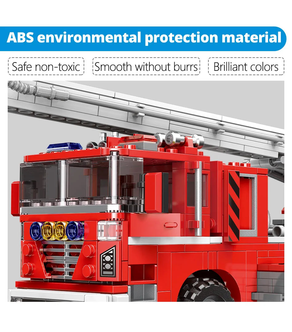 Simulation City Firefighter Rescue Engineering Vehicle  Movable Building Block Fire Truck Model Kit Children Assembled Toy Gift