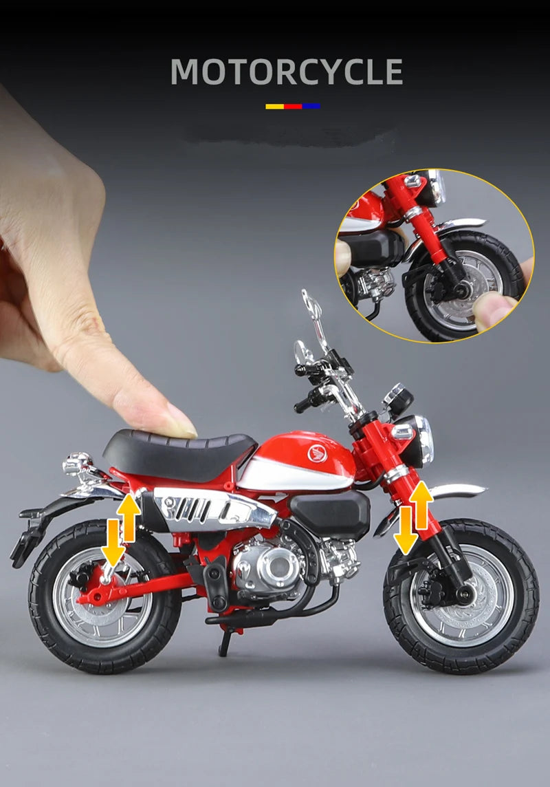 1:12 Honda Monkey 125 Alloy Sports Motorcycle Model Diecast Street Racing Motorcycle Model Simulation Sound Light Kids Toys Gift