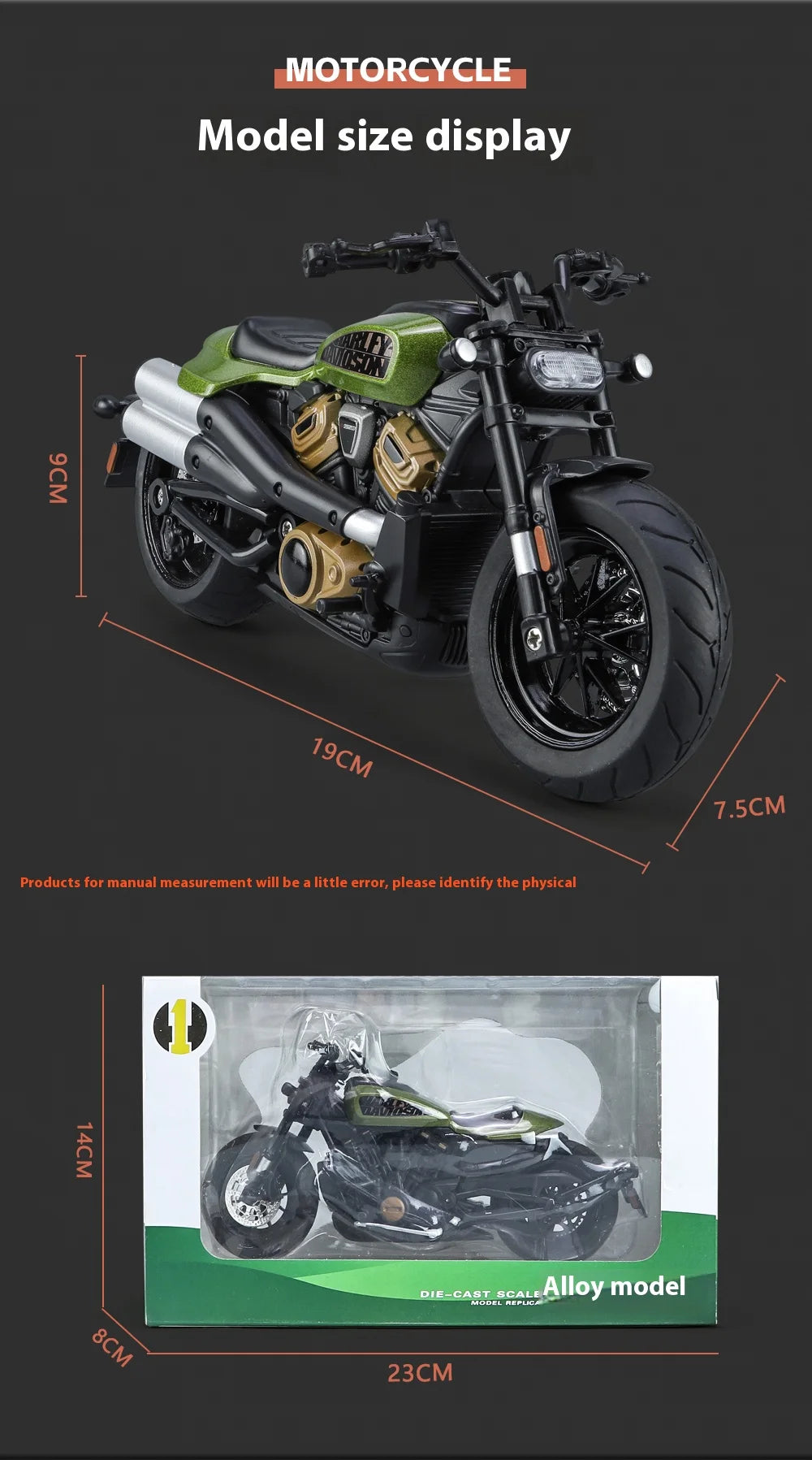 Simulation 1/12 Davidson SPORTSTER-S Off-road Alloy Motorcycle, Model Ornaments for Children Toys for Boys Holiday Gifts
