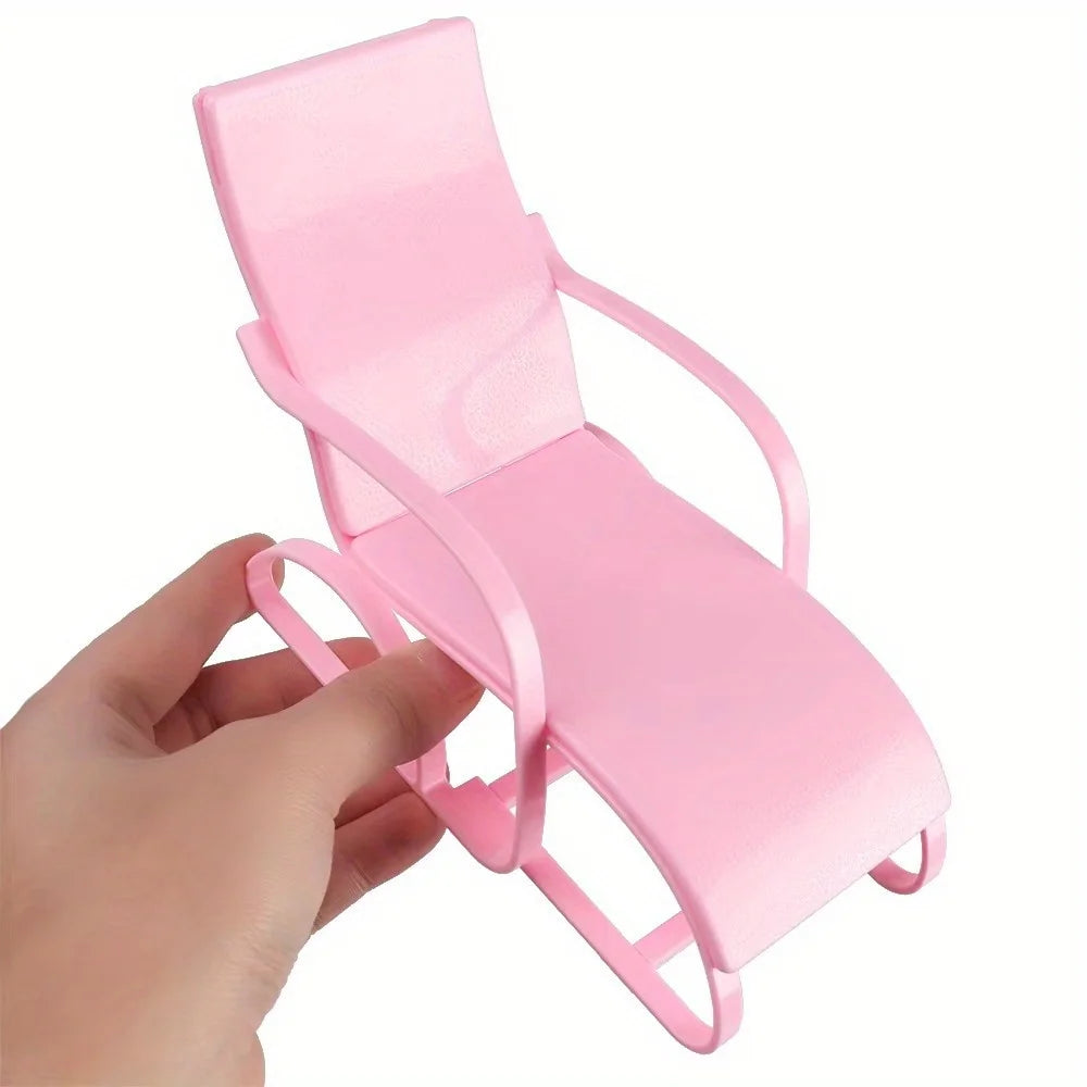 1pc Dollhouse Miniature Beach Chair Model Foldable Deckchair for Playhouse Outdoor Decor Lounge Room Accent Decoration Accessory