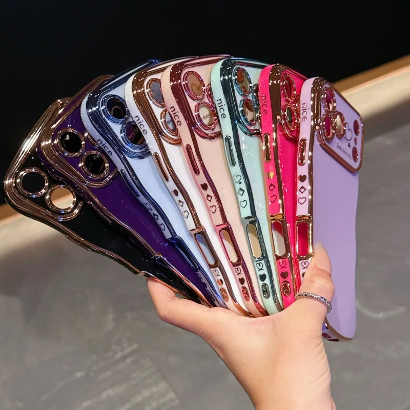Electroplating Side Love Phone Case for IPhone 17 Pro Max 17 Air 16 15 14 Plus 13 12 11 Pro Max Cover Lens Shockproof Bumper