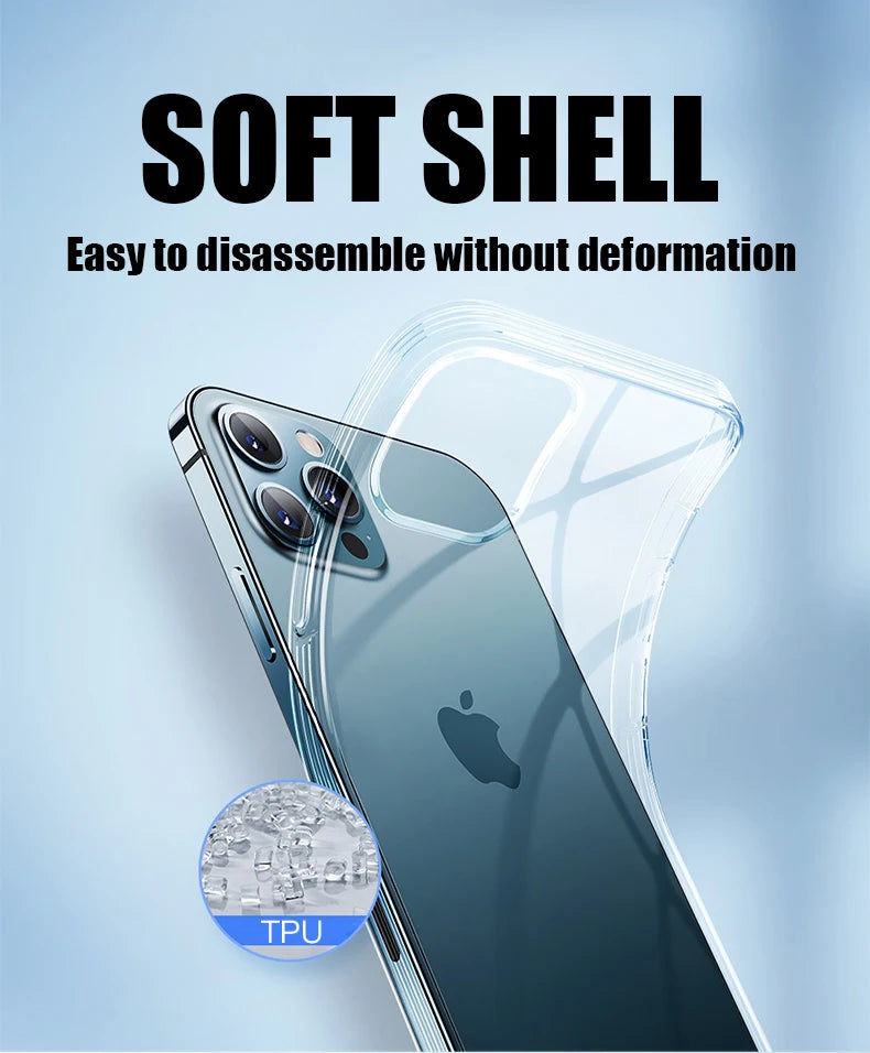 Ultra Thin Clear Phone Case For iPhone 11 12 13 14 15 16 Pro Max Plus 13 Mini X Xr Xs 16E Silicone Soft Transparent Back Cover