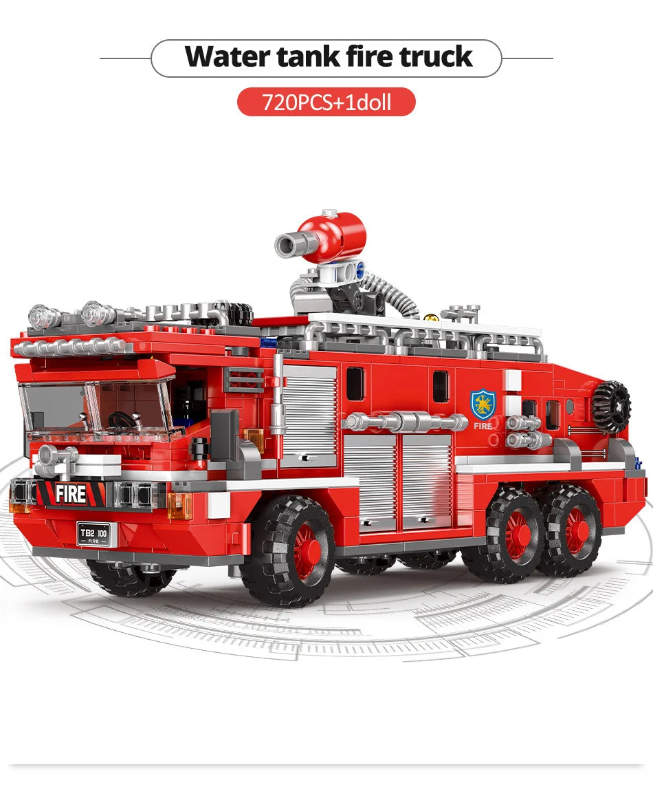 Simulation City Firefighter Rescue Engineering Vehicle  Movable Building Block Fire Truck Model Kit Children Assembled Toy Gift