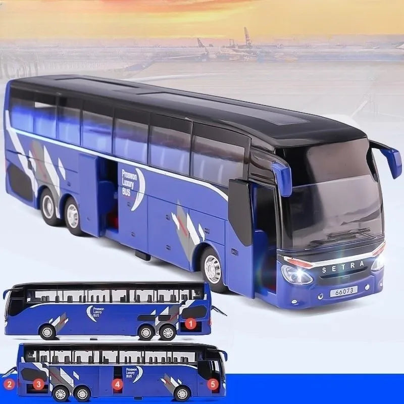1:50 Luxury Bus Toy Car For Boy Diecast Metal Model For Children Pull Back Miniature Sound Light Educational Collection Gift Kid